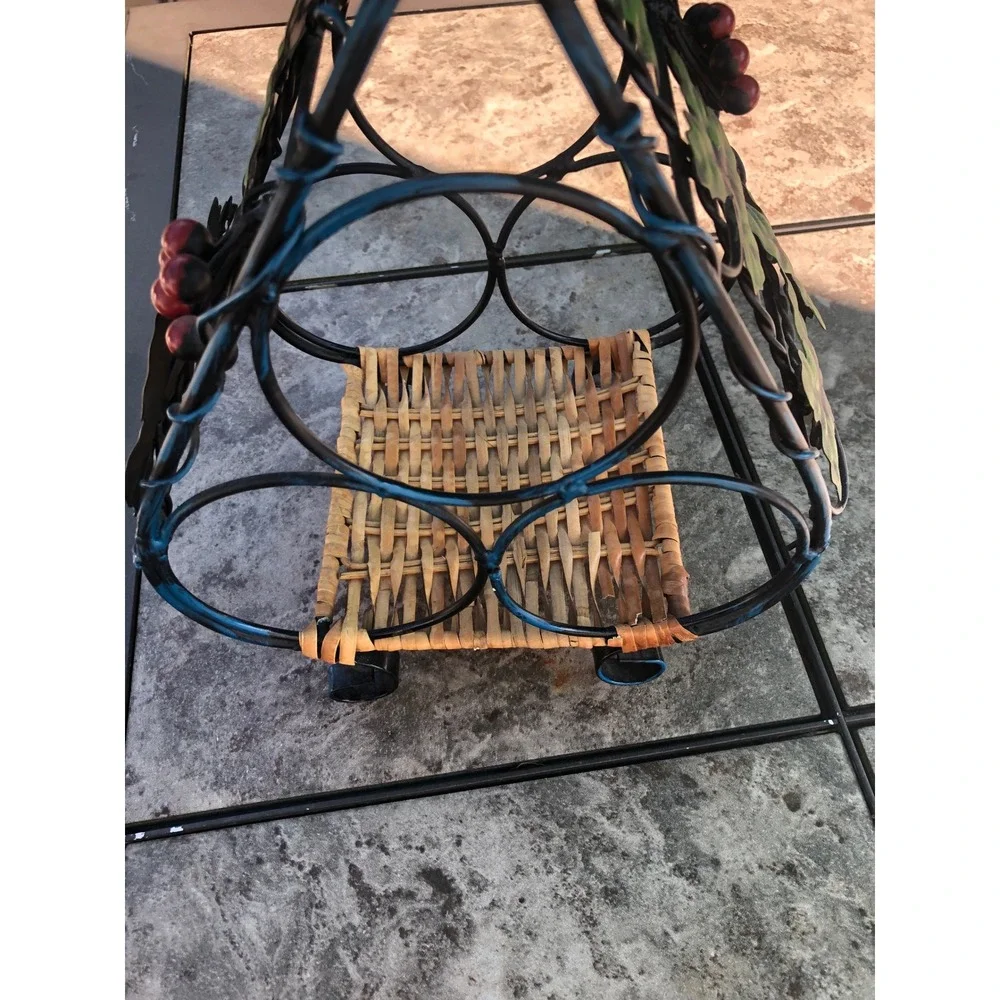 Vintage Tuscany metal Grapevine Wine Rack Wicker Base Rustic Countertop Holder